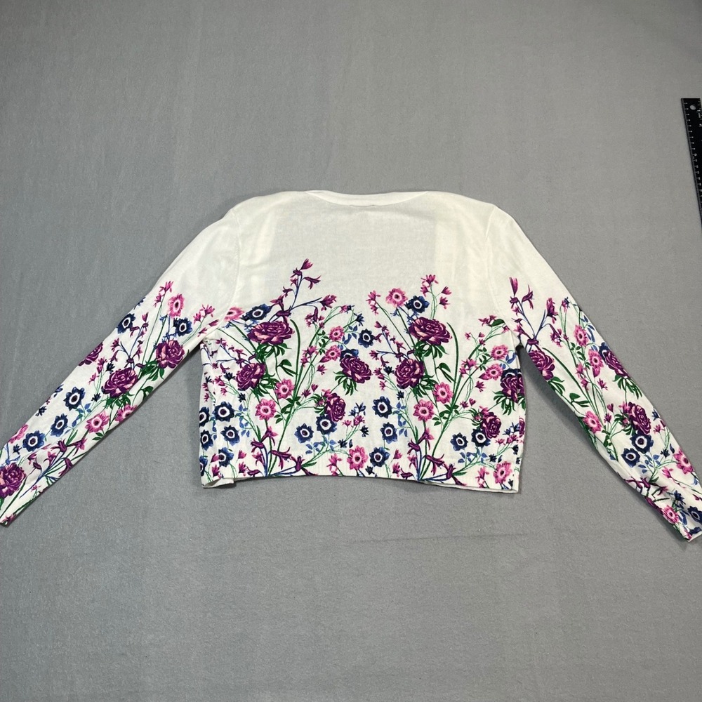 Talbots White Floral Open Front Cropped Cardigan Sweater‎ Women Sz M lightweight - Picture 3 of 10